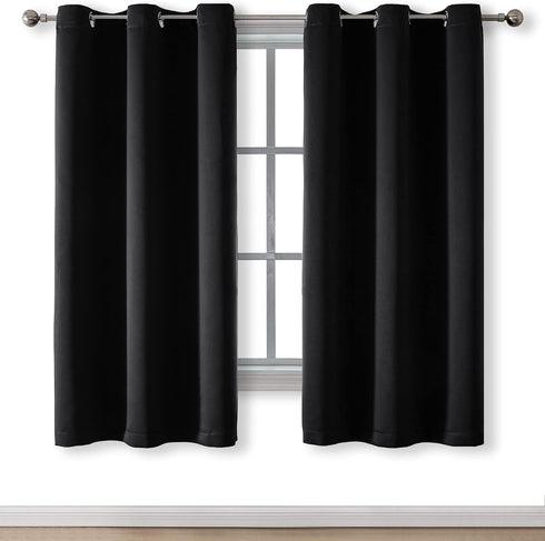 Rutterllow Blackout Curtains for Bedroom, Thermal Insulated Room Darkening Curtains 2 Panels for Living Room, Grommet Top (42x72 Inch, Black)