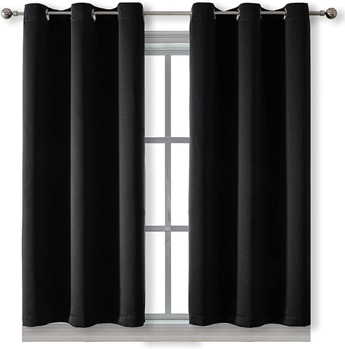 Rutterllow Blackout Curtains for Bedroom, Thermal Insulated Room Darkening Curtains 2 Panels for Living Room, Grommet Top (38x45 Inch, Black)