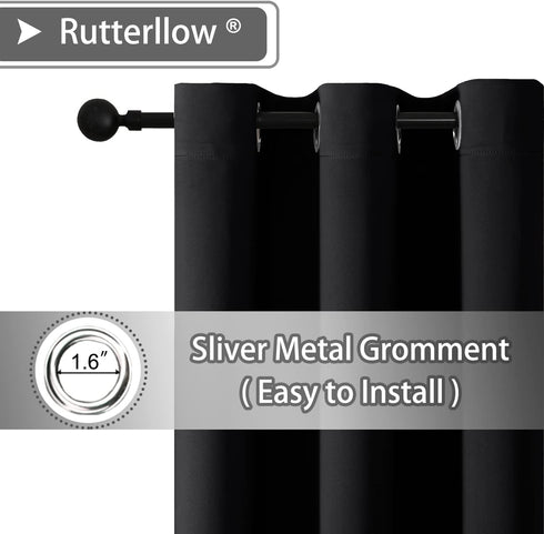 Rutterllow Blackout Curtains for Bedroom, Thermal Insulated Room Darkening Curtains 2 Panels for Living Room, Grommet Top (42x72 Inch, Black)