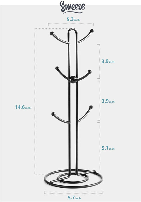Sweese Mug Holder, Vintage Metal Wire Tree Stand for Coffee Mugs, Glasses, and Cups, 6 Mug Capacity, Black