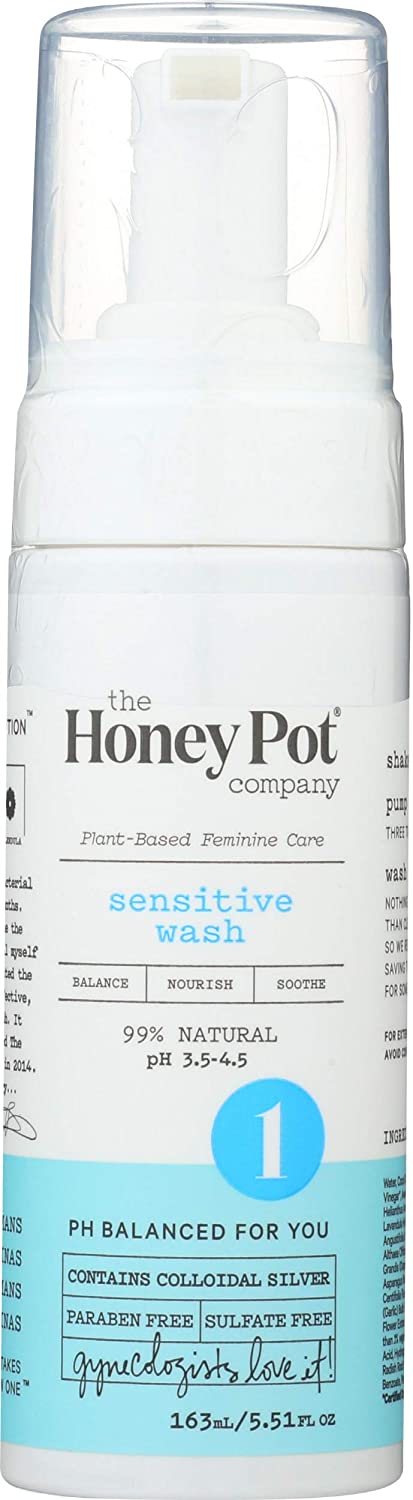 The Honey Pot Company Sensitive Wash | Herbal Infused Feminine Hygiene Natural Wash for Sensitive Skin Types | PH Balanced Plant Based Wash Free from Parabens and Sulfates | 5.51 Fluid Oz.
