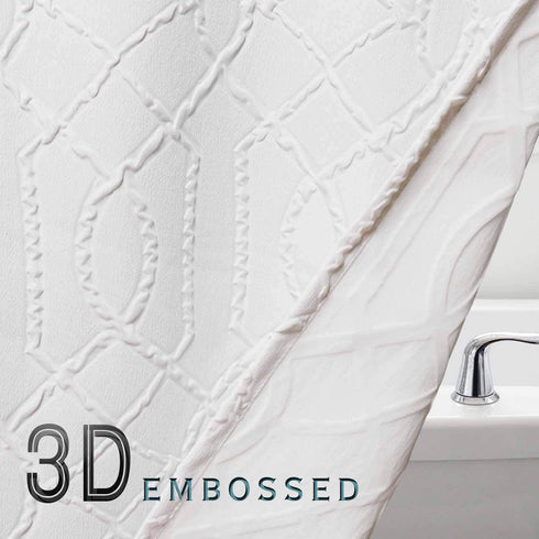 OWENIE White Shower Curtain for Bathroom, 3D Embossed Geometric Polyester Fabric, Innovative Design, 72 x 72 Inch