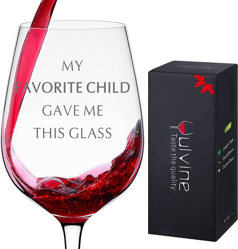 Birthday Gifts for Mom Dad Gifts from Daughter Son Funny Mothers Fathers Day Bday Gift Presents Ideas for Moms Dads Step Father from Kids My Favorite Child Gave Me This Wine Glass 13oz