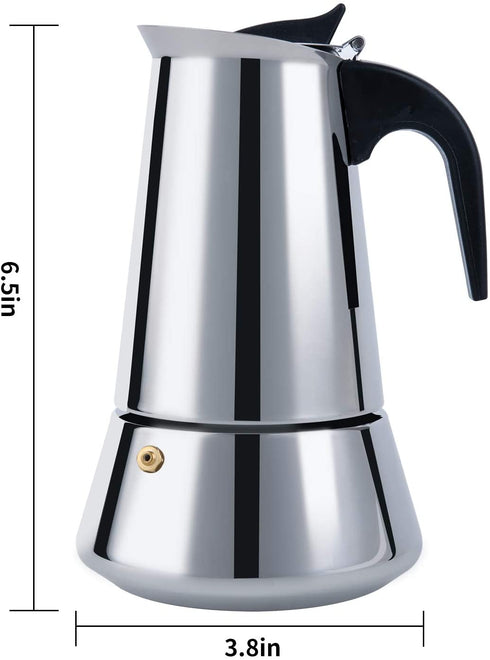 FCUS Stovetop Espresso Maker, Moka Pot, 200ml/6.5oz/4cup Percolator Italian Coffee Maker, Classic Cafe Maker, Stainless Steel, Suitable For Induction Cookers