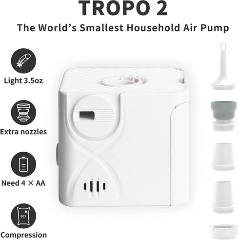 FLEXTAILGEAR Battery-Powered Tropo 2 Portable Electric Tiny Air Pump Quick Backpacking Small Inflator Deflator for Air Bed Mattress, Sleeping Pad, Swimming Ring, Pool Inflatables, Vacuum Bags (White)