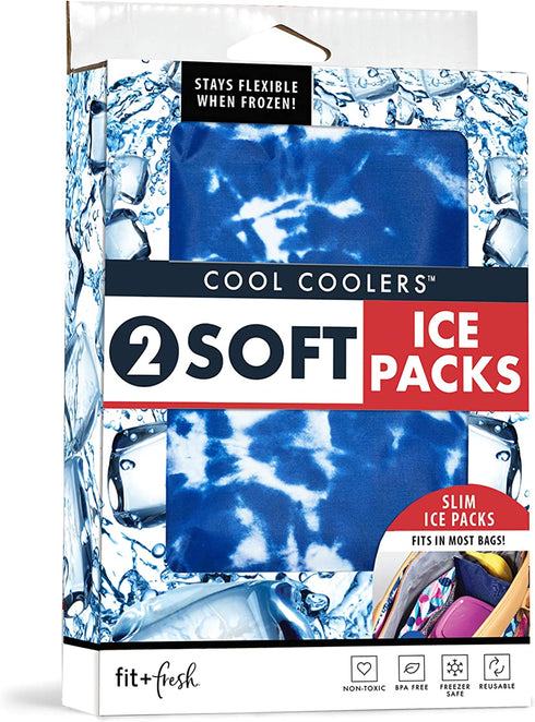 Cool Coolers by Fit + Fresh, Reusable Soft Ice Packs for Baby Bags, Flexible Bottle Ice Pack & Breastfeeding Essentials, Perfect for Breastmilk Storage, 2PK, Blue Tie Dye