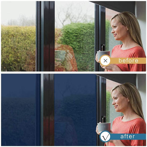 RTTECH Window Film Privacy One Way Mirror Window Tint for Home Sun UV Blocking Heat Control Daytime Privacy Solar Film Static Cling for Residential Office 35.6x78.7 Inches Blue-Silver