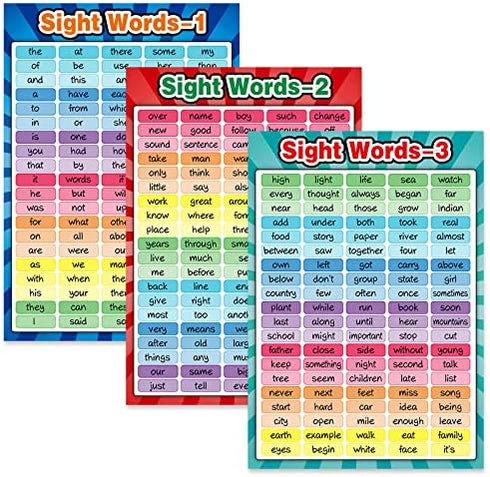 Educational Posters Sight Words and Word Families Posters Educational Charts, Classroom Posters and Decorations Learning Posters for Preschool, Kindergarten, Nursery, Homeschool, Playroom Decor