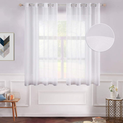 MIULEE 2 Panels White Semi Sheer Window Curtains Elegant Decoration Grommet Top Window Voile Panels/Drapes/Treatment Linen Textured Panels for Bedroom Living Room (54X45 Inches)