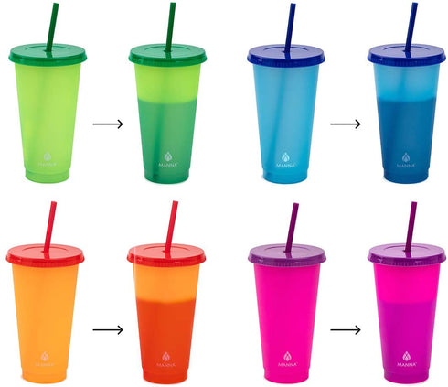 12 Pack Manna Color Changing Reusable Tumblers with Straw Set