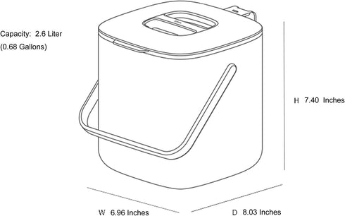 Litem Food Waste Basket Bin a countertop Bucket with Extra Long Handles for Your conveniences 0.68 Gallons (2.6L) (Dark Gray)