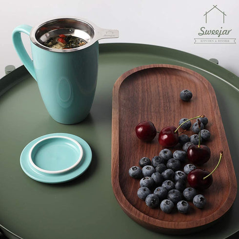 SWEEJAR Porcelain Tea Mug with Infuser and Lid, Teaware with Filter, Loose Leaf Tea Cup Steeper Maker, 16 OZ for Tea/Coffee/Milk/Women/Office/Home/Gift (Turquoise)