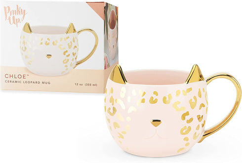 Pinky Up Chloe Leopard Mug, 12 Oz Coffee Cup, Tea Accessory, Pink Ceramic with Metallic Finish