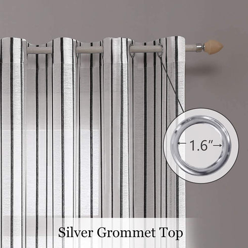MIULEE Bedroom White Sheer Curtains Striped Linen Textured Window Treatment Drapes Grommet Top for Living Room, W52 x L63 Black Stripe 2 Panels