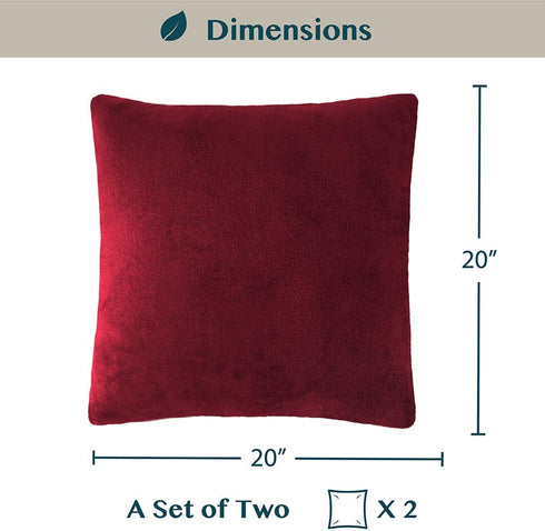PAVILIA Decorative Throw Pillow Covers, Set of 2, 20x20, Solid Wine Red | Square Pillow Case for Sofa Couch Bed Bedroom Living Room | Fleece Velvet Plush Soft Decor Accent Zipper Euro Cushion Cover