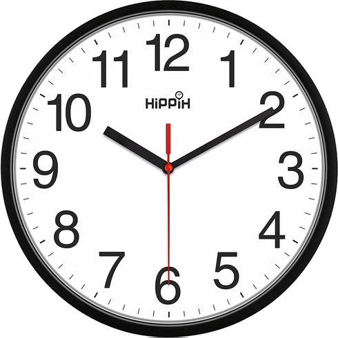 Hippih Clock Black Wall Clock Silent Non Ticking Quality Quartz - 10 Inch Round Easy to Read for Home Office & School Decor Clock