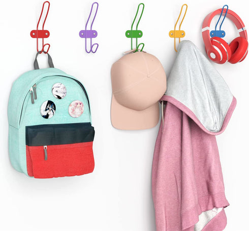 Tibres - Kids Wall Coat Hooks for Girls and Boys for Jackets Clothes Hats Backpacks Robes and Towels - Children Colorful Wall Mounted Hanger Hooks for Use in Nursery Bedroom and Bathroom - Set of 10
