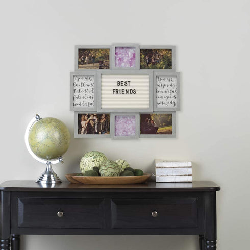 Melannco Customizable Letterboard 8-Opening Photo Collage, 19 x 17 inch,Distressed Grey