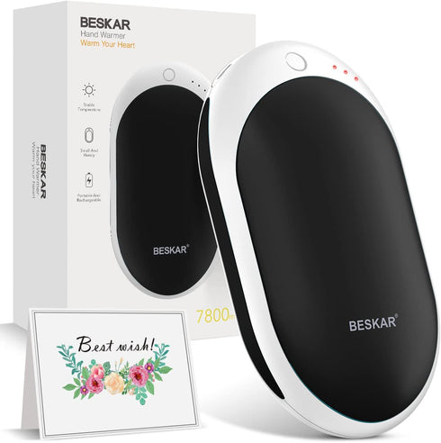 BESKAR Rechargeable Hand Warmer, 7800mAh Electric Handwarmers with 12Hrs Long Lasting Heating, Quick Charge and 3 Levels, Portable Pocket Hand Warmer & Power Bank for Outdoors, Camping, Golf, Raynauds