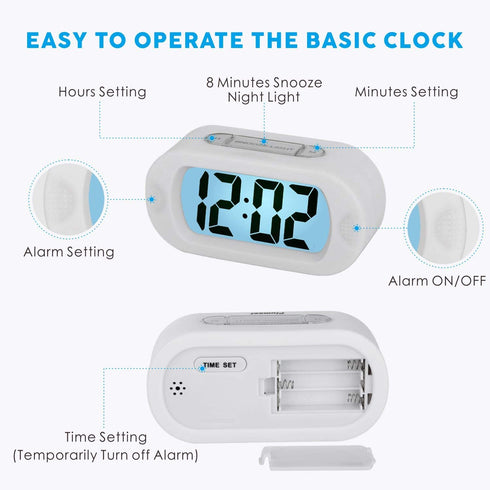 Kids Alarm Clock - Plumeet Large Digital LCD Travel Alarm Clocks with Snooze and Night Light - Ascending Sound and Handheld Size - Best Gift for Kids (White)