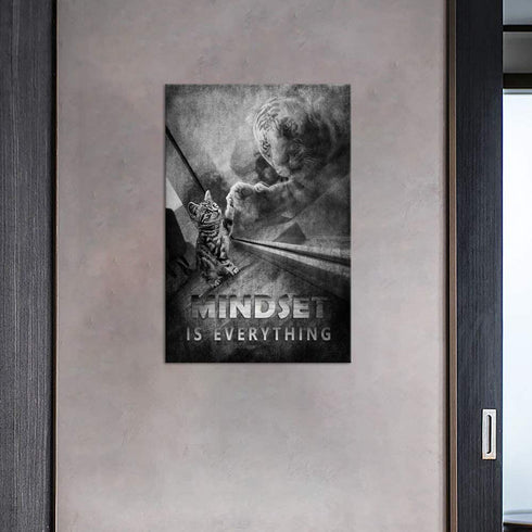 Modern Inspirational Picture Wall Art Mindset is Everything Cat and Tiger Motivational Entrepreneur Quotes Canvas Inspiring Painting Artwork Ready to Hang for Home Office Decor - 12''W x 18''H