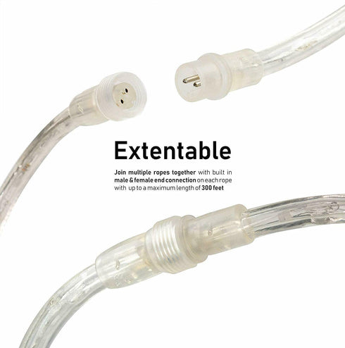 WYZworks LED Extendable Rope Lights 20' feet Warm White 3/8" | ETL Certified Water Resistant Flexible Accent Holiday Christmas Venue Decoration Indoor/Outdoor Lighting
