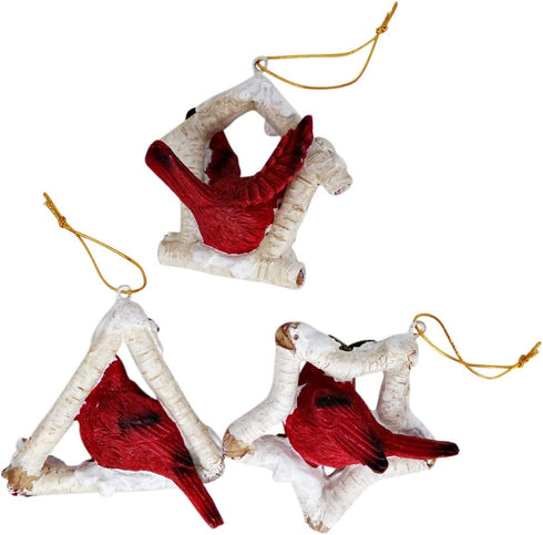Rustic Cardinal Christmas Tree Ornaments for Home Decor (Holly Branch)