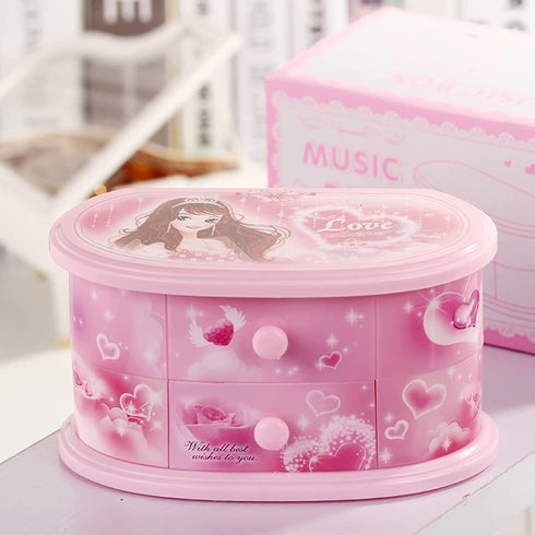 Pink Musical Jewelry Box For Little Girls Jewelry Set For Daughter Kids Children Ballerina Music Box Gifts For Birthday Christmas