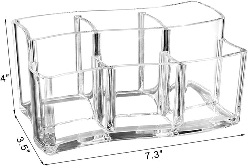 Yarlung 2 Pack Acrylic Makeup Brushes Holder, 6 Slots Clear Cosmetic Organizer Eyebrow Pencils Holder Multi-Purpose Desk Sundry Case for Lipsticks, Liners, Bathroom Vanity, Dresser, Curved Edge