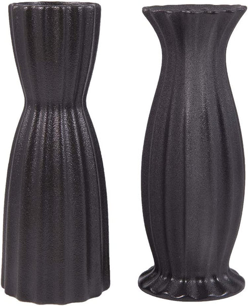 Flower Vase Set of 2, AUUM Black Floral Vases for Decor 8 Inch Ceramic Vase Idea Gift Vase for Table, Centerpieces, Living Room, Office