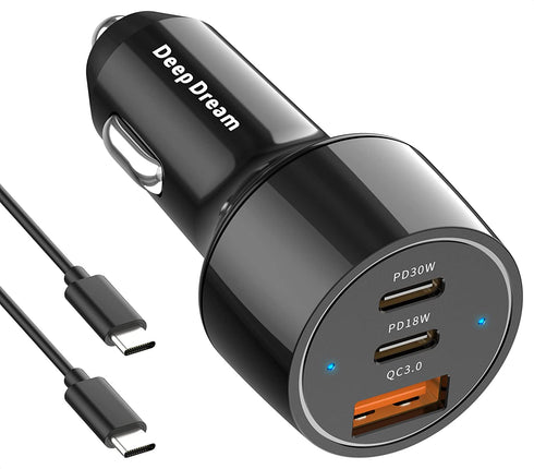 USB C Car Charger 48W, Deep Dream USB C Car Adapter Fast Charging, PD & QC3.0 Cigarette Lighter Adapter Compatible with iPad, iPhone 14 Plus Pro 13 12 11, Samsung Galaxy S22 S21 S20, Google Pixel