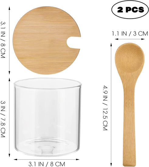 UPKOCH 2pcs Condiment Spice Jars Glass Condiment Seasoning Container Pots with Spoon Wood Lids Storage Canister for Kitchen