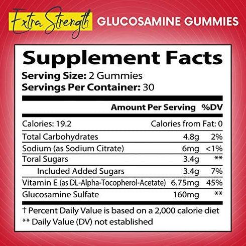 Glucosamine Gummies Extra Strength Joint Support Gummies for Adults, Men and Women, Supports Cartilage, Flexibility and Movement, Chewable Glucosamine Supplement Gummy, Made in USA, 60 Gummies