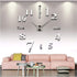 Mirror Surface Decorative Clock 3D DIY Wall Clock for Living Room Bedroom Office Hotel Wall Decoration (Silver)