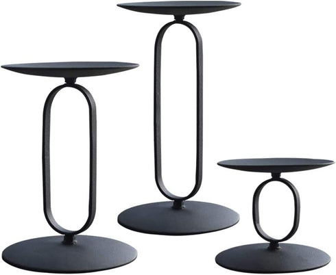 smtyle Christmas Black Candle Holders for Pillar LED Candles Set of 3 Candelabra with Iron-3.5" Diameter Ideal Round