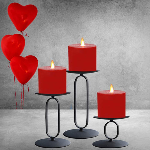smtyle Christmas Black Candle Holders for Pillar LED Candles Set of 3 Candelabra with Iron-3.5" Diameter Ideal Round