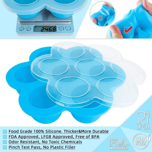 Silicone Egg Bites Molds for Instant Pot Accessories, 2 Pack Egg Bite Mold Fits 5,6, 8 qt Pressure Cooker, Sous Vide Egg Poacher Reusable Baby Food Storage Freezer Tray with Lid, Steamer Rack Trivet