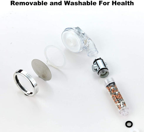 KAIREY Zen Shower Head with Beads On/Off,3 Function High Pressure Water Saving Filtered Handheld Ionic Showerhead,Anion Energy Ball Purifying Water Shower ,with 60 Inch Shower Hose and Bracket