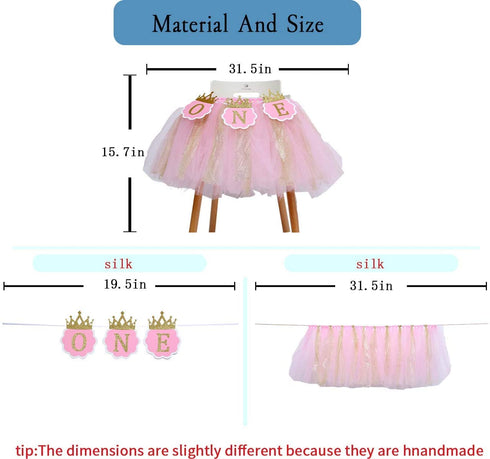 Tutu Highchair Banner for 1st Birthday - Princess 1st Birthday Party,Pink Tutu Skirt Photo Booth Props and Backdrop Cake Smash, Best Princess Birthday Party Supplies for Baby Girl