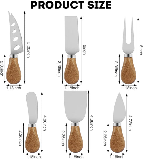 Cheese Knife Set,6pc Stainless Steel Cheese Knives Cutter for Charcuterie Board with Spreader/Slicer/Fork,Charcuterie Utensils with Wood Handle,Exquisite Cheese Butter Tool Collection Gifts Set