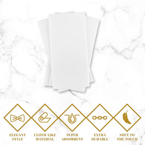 MontoPack Disposable White Linen-Feel Guest Towels | Soft, Absorbent, Cloth-Like Hand Napkins for Powder Room, Kitchen, Bathroom, Parties, & Weddings | 150 Pack, 8?x4? (Folded) 11.5?x16.5 (150 Pack)