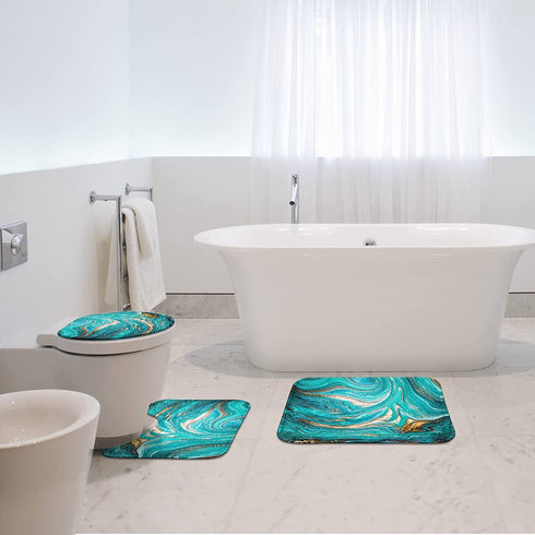 Britimes Bathroom Rug Set of 3, 3 Pieces Bath Mats Set for Bathroom, Green Marble Ripples No Silp Washable Cover Floor Rug Decorations for Kitchen Bathroom Bedroom