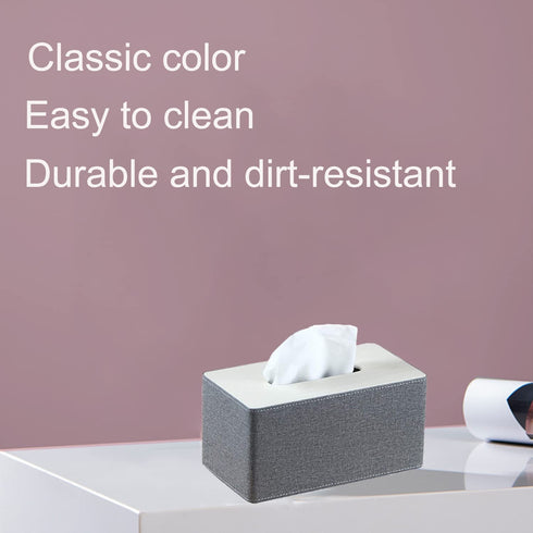 Stylish PU Leather Tissue Box Holder, Square Napkin Holder Pumping Paper Case Dispenser, Facial Tissue Holder with Magnetic Bottom for Home Office Car Automotive Decoration (Gray)