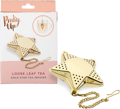 Pinky Up Star Shaped Tea Ball Loose Leaf Infuser with Chain Hook, Stainless Steel, Gold Finish