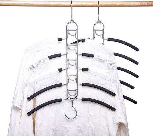 Nature Smile 2 Pack 5 in 1 Anti Slip Clothes Hangers,Space Saver Magic Metal Hangers,Multi Layers Wardrobe Clothes Rack,Heavy Duty Metal Blouse Hanger Closet Storage Organizer