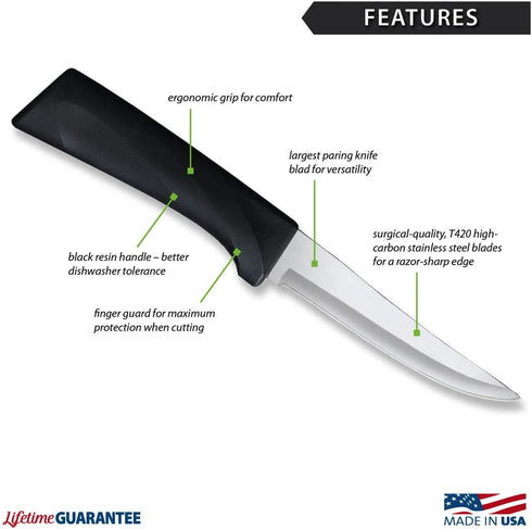 Rada Cutlery Anthem Series Super Parer Paring Knife Stainless Steel Blade with Ergonomic Black Resin Handle, 9 Inches