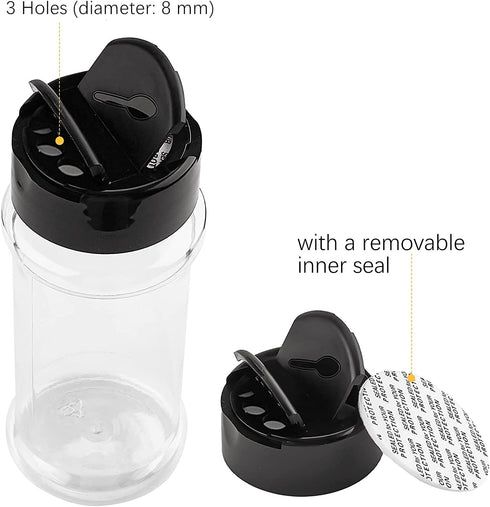 TUZAZO 8 oz Clear Plastic Spice Jar with Shaker Lids and Labels, Empty Spice Jars Bottles Plastic Seasoning Containers for Storing Spice, Herbs and Seasoning Powders (14 Pack)