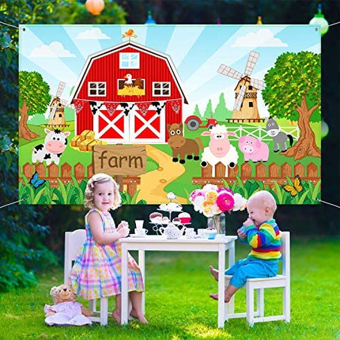 Farm Animals Theme Party Decorations, Farm Animals Barn Door Backdrop Banner for Children Baby Shower Birthday Party Supplies, Farm Animals Scenic Background Photo Booth Banner, 72.8 x 43.3 Inch
