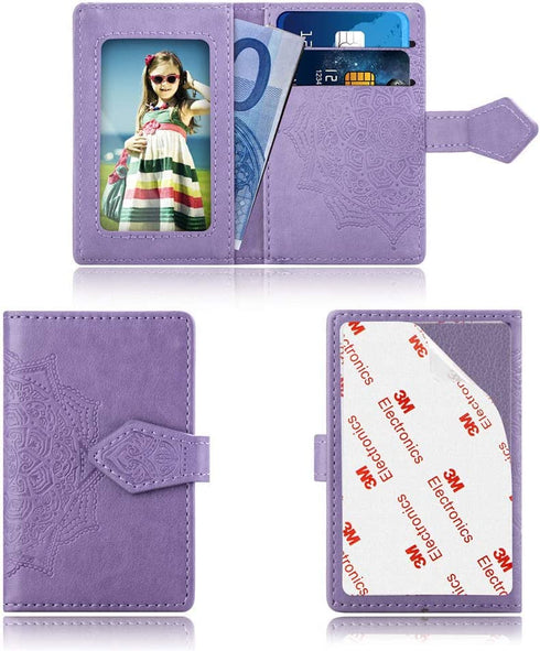 MEUPZZK Cell Phone Wallet Slim 3M Adhesive Credit Card Holder Stick on Wallet Cell Phone for iPhone/Android/Samsung Galaxy and Most Smartphones (M-Purple)