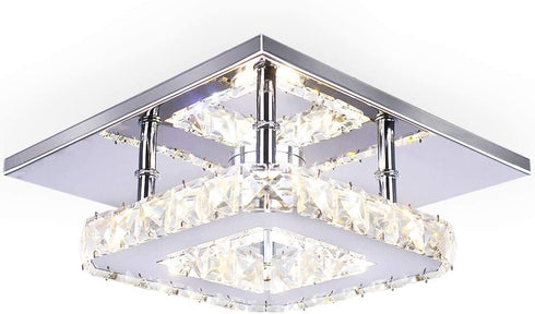 Small Led Chandelier Semi Flush Mount Crystal Lighting Modern Ceiling Crystal Lamp for Bedrooms Dinning Rooms Hallway (Warm)